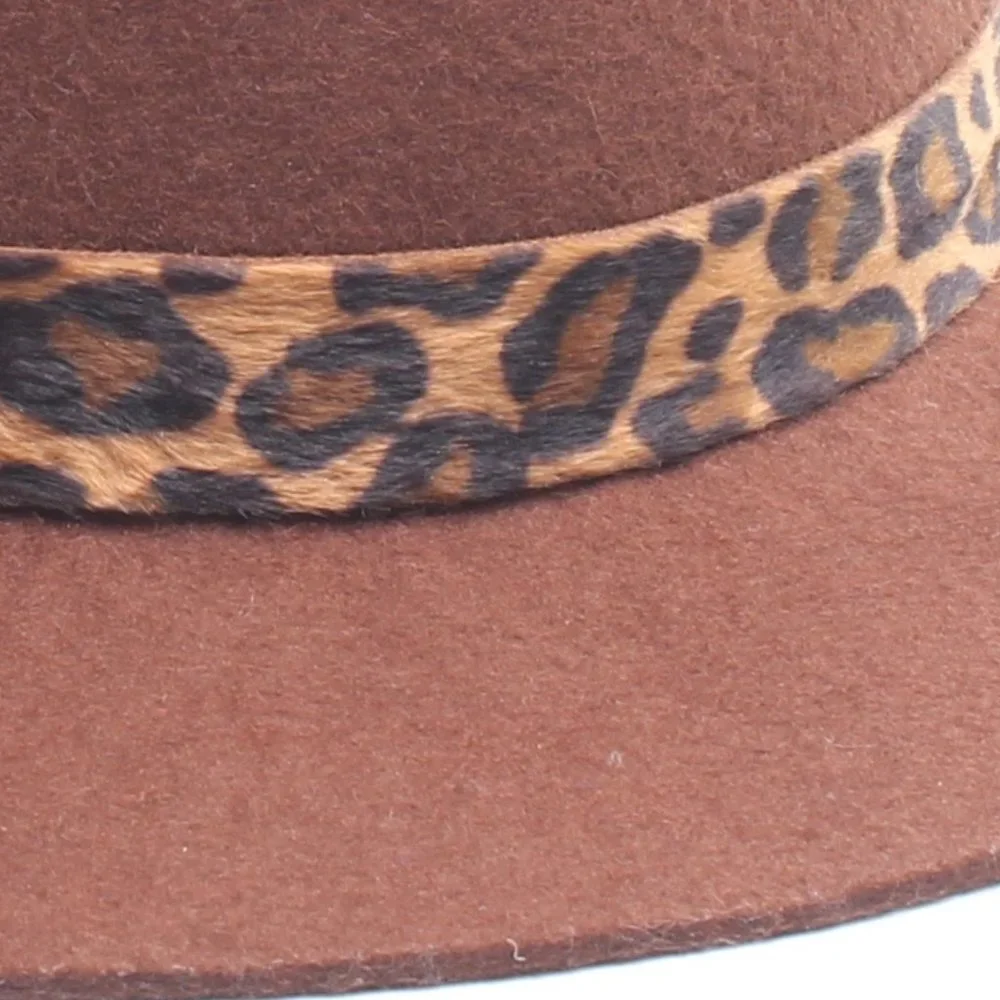 100% Wool Women's Brim Hat Adjustable Size Brown